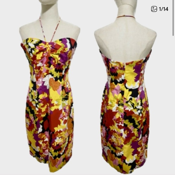 Victoria ROYAL MARY BAYS BEADED TROPICAL BARBIECORE STRAPLESS DRESS VINTAGE 8 - Picture 1 of 6